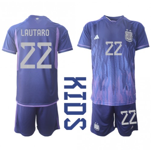 Camiseta Argentina Lautaro Martinez #22 Segunda Equipación Replica Mundial 2022 para niños mangas cortas (+ Pantalones cortos)